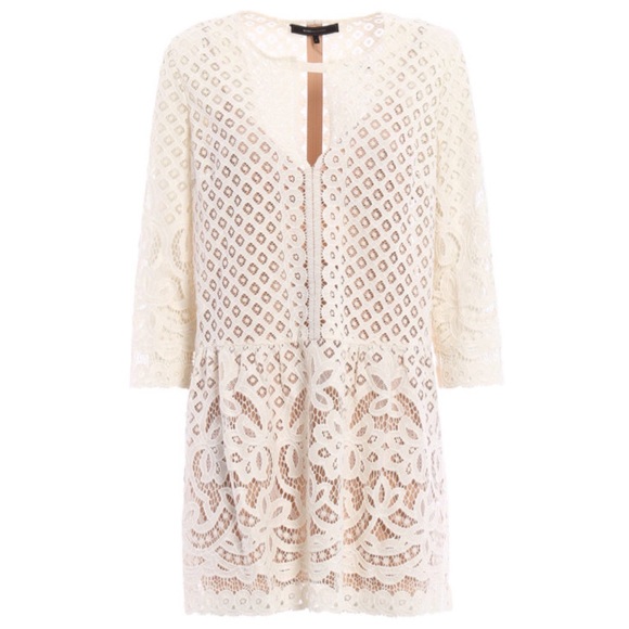 BCBG Laurice Cream / White Floral Florets lace tunic sleeves Embroidery dress - Picture 2 of 14